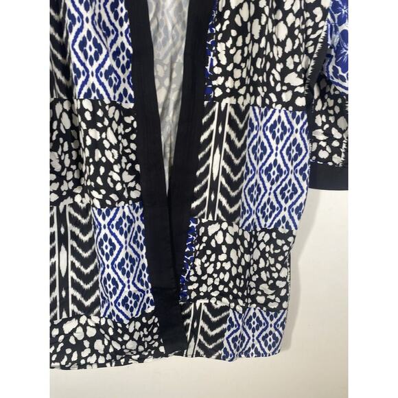 Midnight Velvet 1X Kimono Wrap Jacket Black Blue Boho Gypsy Tropical Cruise - Picture 7 of 14